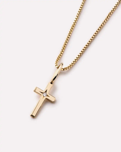 Solid Yellow Gold - Diamond Cross Charm