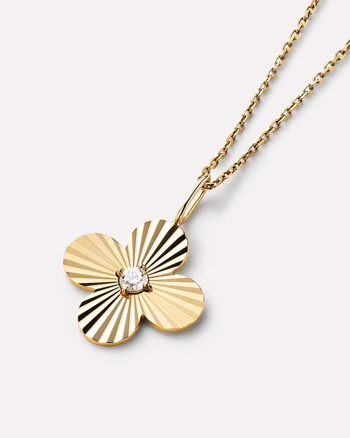 Solid Yellow Gold - Large Emerald Flower Charm Necklace