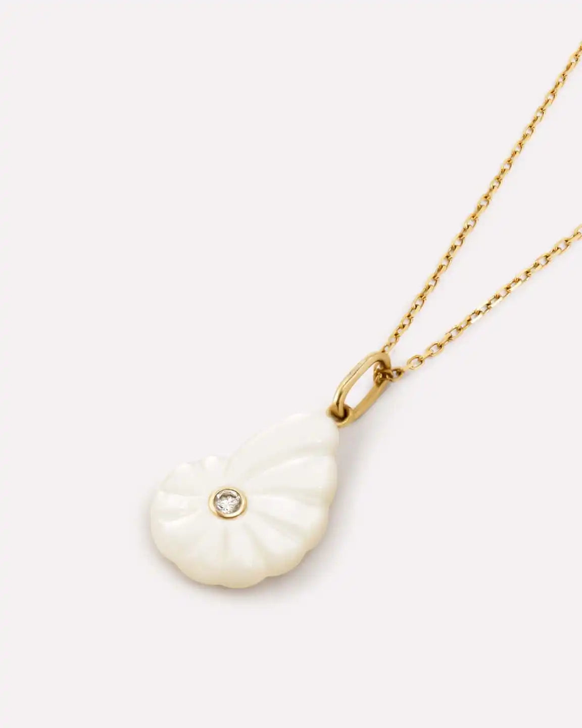 Solid Yellow Gold - Mother of Pearl Shell Necklace