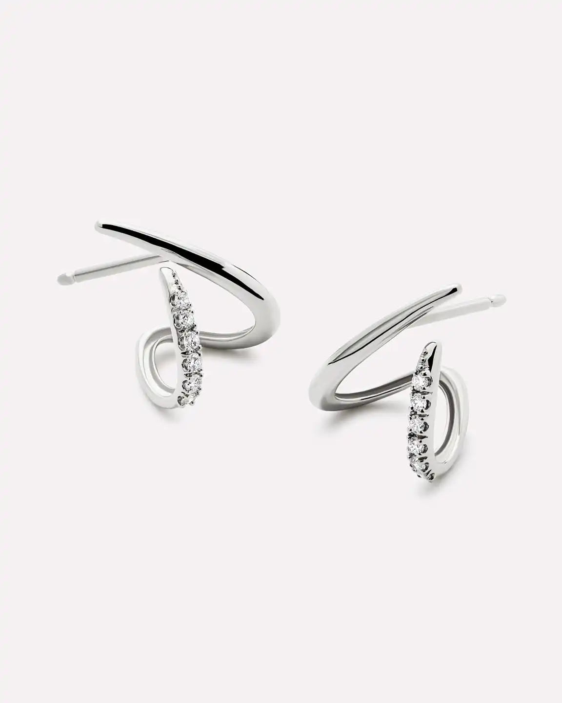 Solid White Gold - Diamond Aurora Huggie Studs