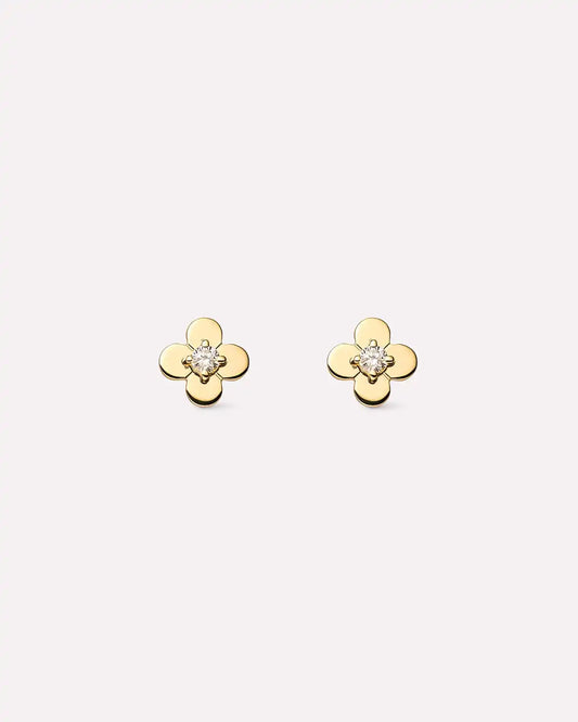 Solid Yellow Gold - Diamond Mini Flower Studs