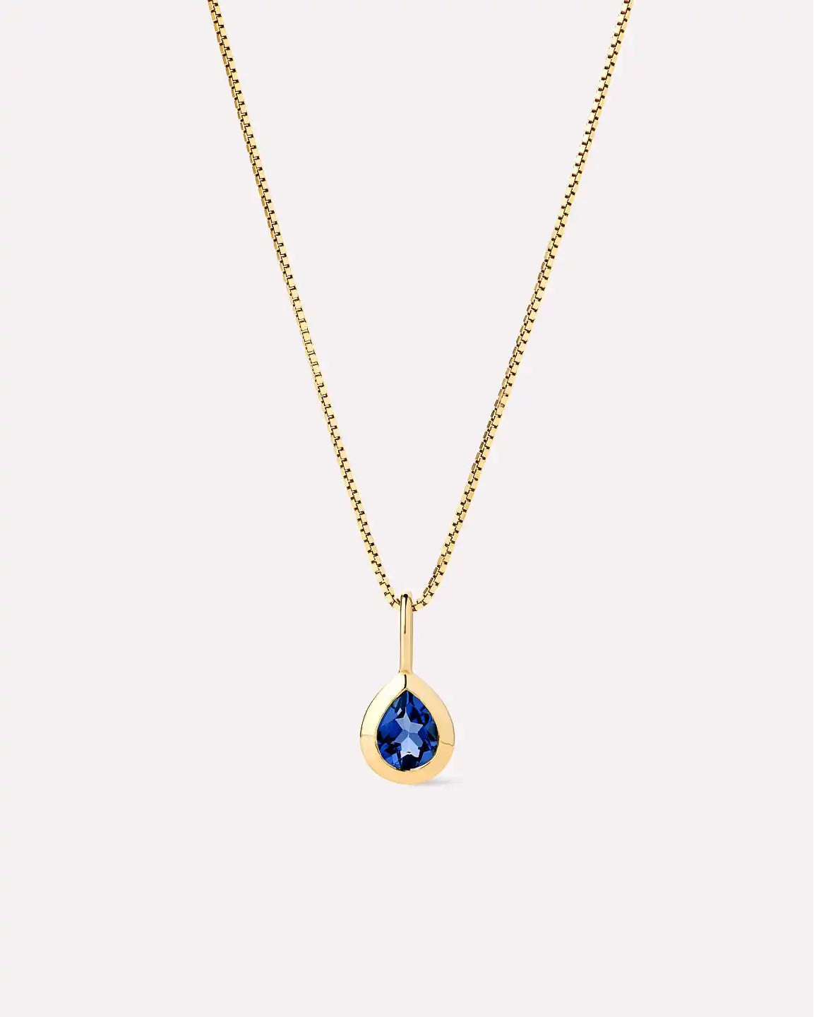 Solid Yellow Gold - Pink Amethyst Teardrop Necklace