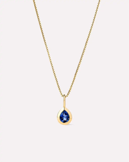 Solid Yellow Gold - Pink Amethyst Teardrop Necklace