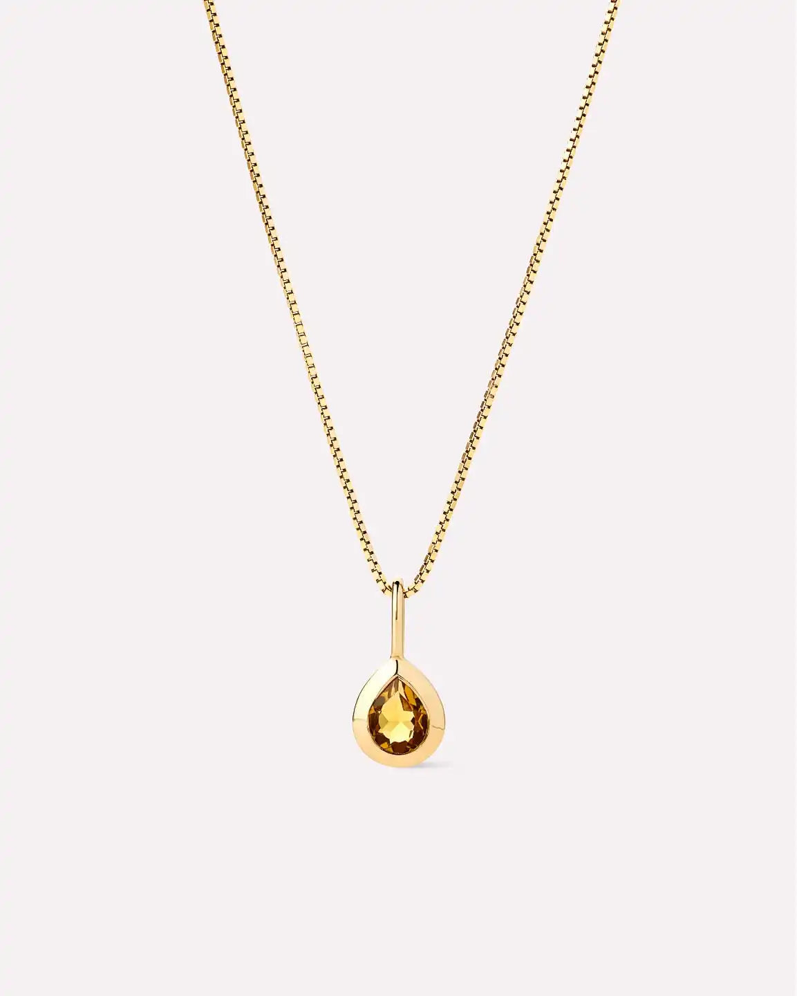 Solid Yellow Gold - Pink Amethyst Teardrop Necklace