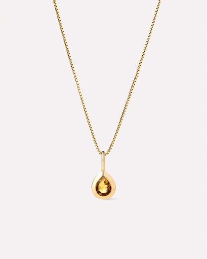 Solid Yellow Gold - Pink Amethyst Teardrop Necklace