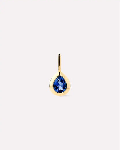 Solid Yellow Gold Birthstone - Light Blue Sapphire Teardrop Charm