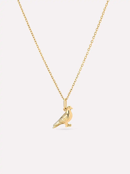Solid Yellow Gold - Pigeon Charm Necklace