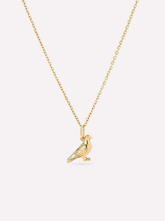 Solid Yellow Gold - Pigeon Charm Necklace