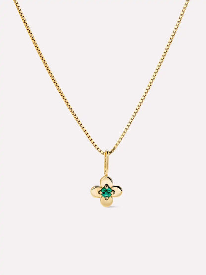 Solid Yellow Gold - Diamond Flower Charm Necklace