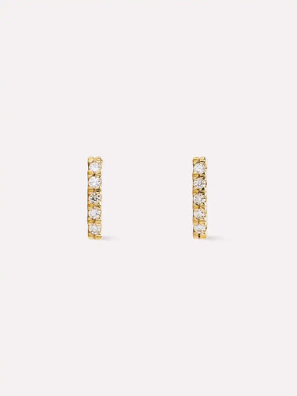 Gold Stud Earrings - Pave Diamond Bar Studs