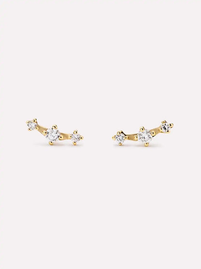 Gold Stud Earrings - Triple Diamond Studs