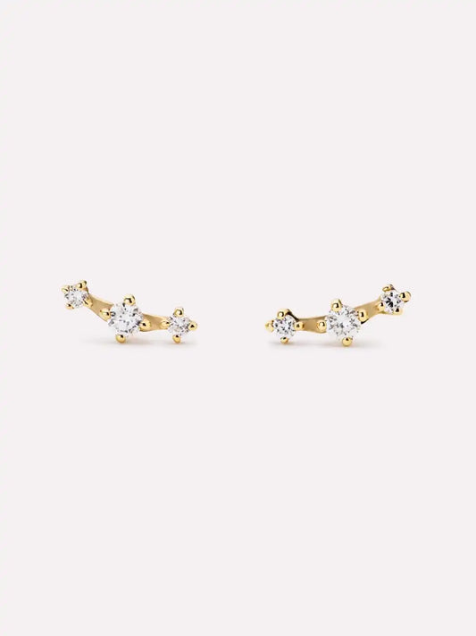 Gold Stud Earrings - Triple Diamond Studs