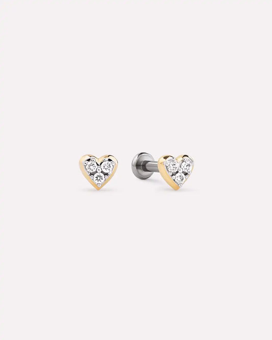 Solid Yellow Gold - Diamond Heart Flatback Studs