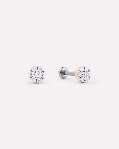 Solid Yellow Gold - Diamond Circle Flatback Studs