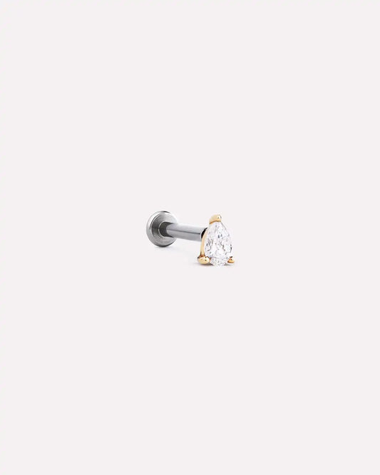 Solid Yellow Gold - Diamond Pear Flatback Single Stud