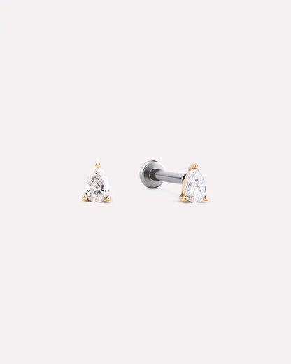 Solid Yellow Gold - Diamond Pear Flatback Studs