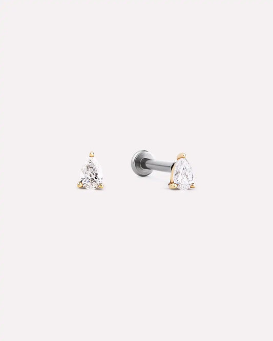 Solid Yellow Gold - Diamond Pear Flatback Studs