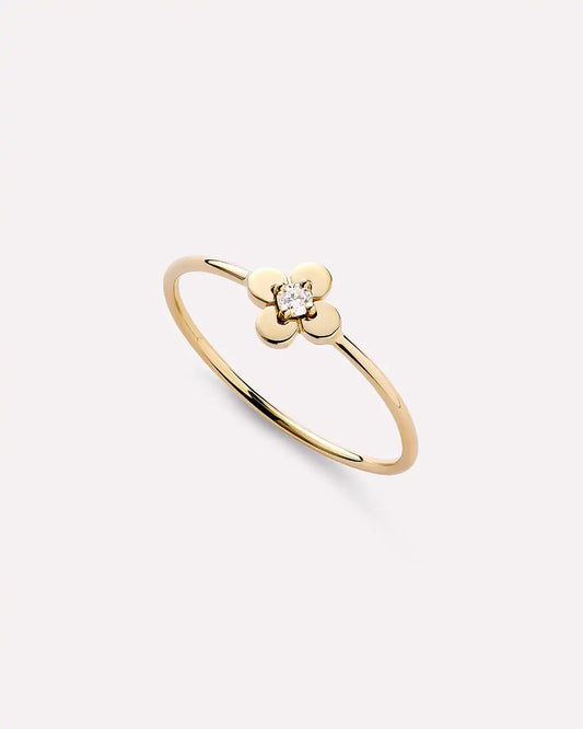 Solid Yellow Gold - Mini Diamond Flower Ring