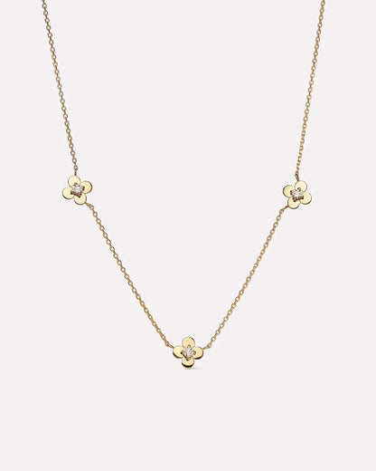 Solid Yellow Gold - Mini Flower Station Necklace