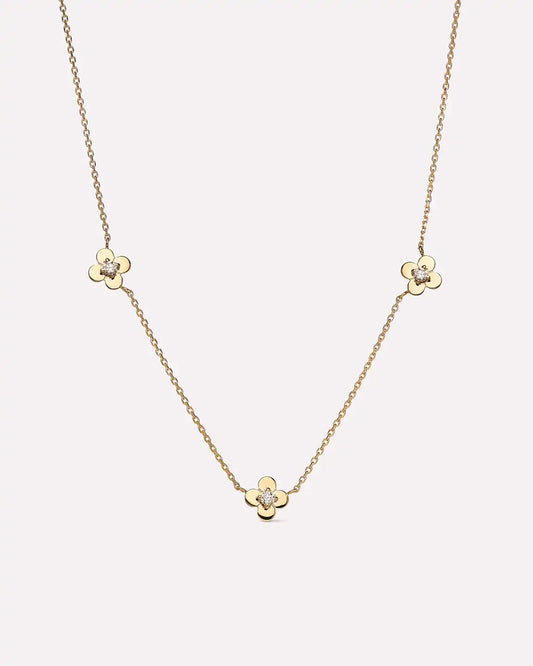 Solid Yellow Gold - Mini Flower Station Necklace