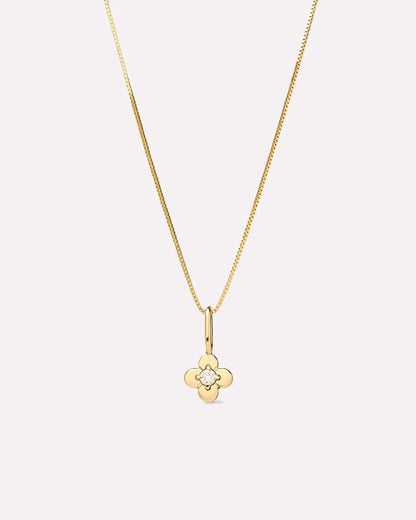 Solid Yellow Gold - Diamond Flower Charm Necklace