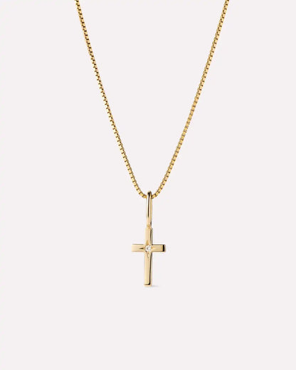 Solid Yellow Gold - Diamond Cross Necklace