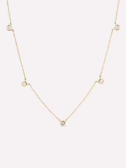 Solid Yellow Gold - Diamond Station Necklace