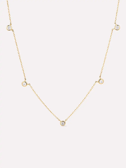 Solid Yellow Gold - Diamond Station Necklace