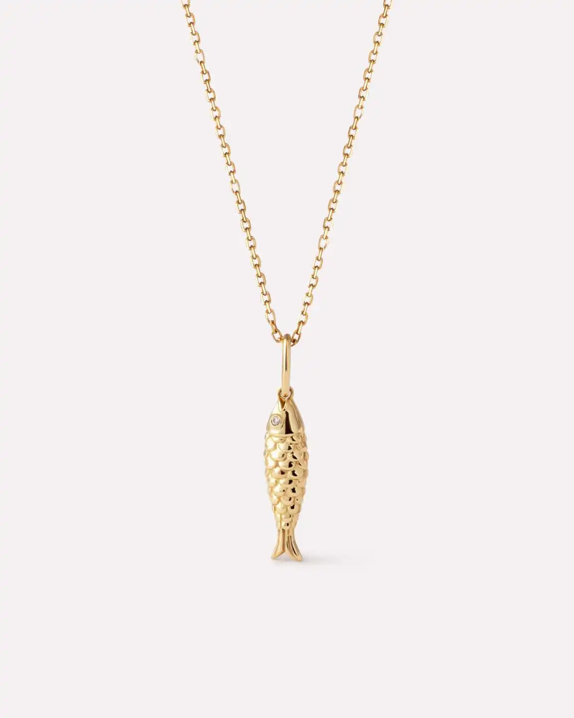 Solid Yellow Gold - Gemstone Fish Necklace