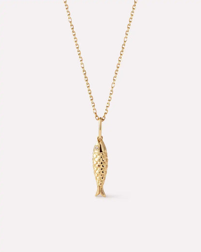 Solid Yellow Gold - Gemstone Fish Necklace