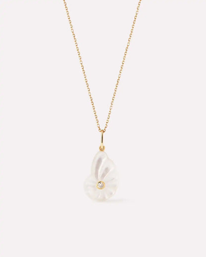 Solid Yellow Gold - Mother of Pearl Shell Necklace