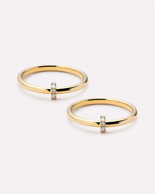 Solid Yellow Gold - Double Diamond Link Ring