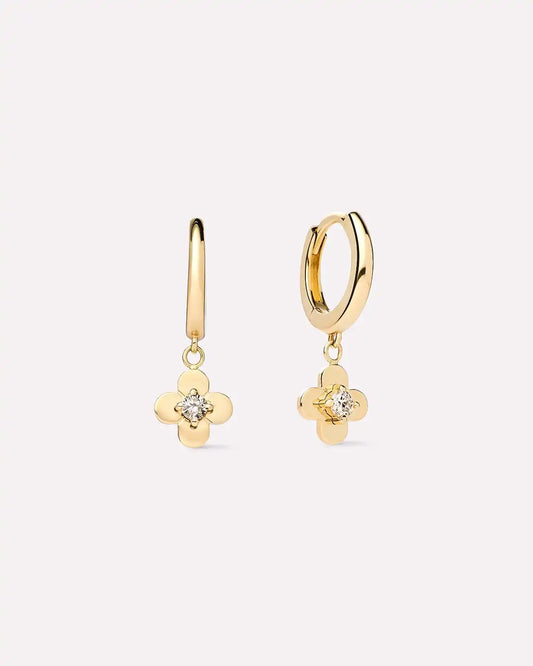 Solid Yellow Gold - Mini Flower Drop Earrings