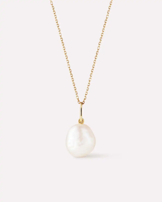 Solid Yellow Gold - Organic Pearl Necklace