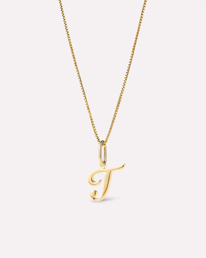 Solid Yellow Gold - Script Letter Necklace
