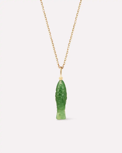 Solid Yellow Gold - Gemstone Fish Necklace