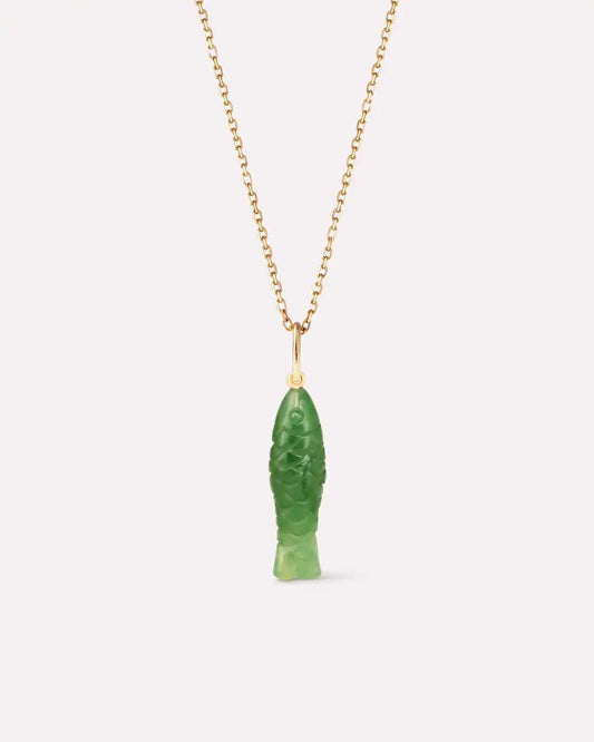 Solid Yellow Gold - Gemstone Fish Necklace