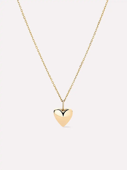 Solid Yellow Gold - Medium Heart Charm Necklace