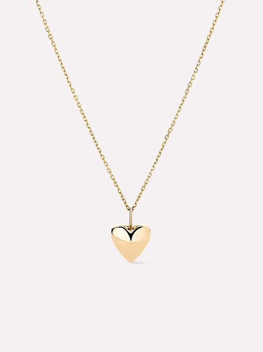Solid Yellow Gold - Medium Heart Charm Necklace