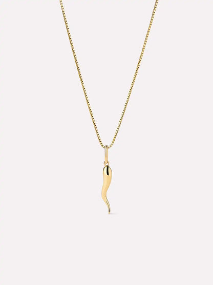 Solid Yellow Gold - Italian Horn Charm Necklace