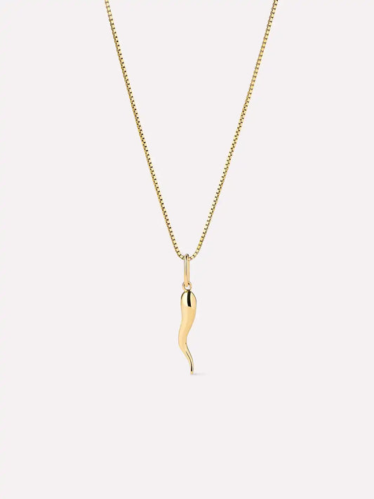 Solid Yellow Gold - Italian Horn Charm Necklace