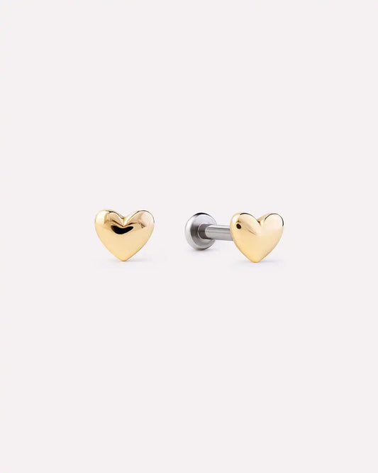 Solid Yellow Gold - Heart Flatback Studs