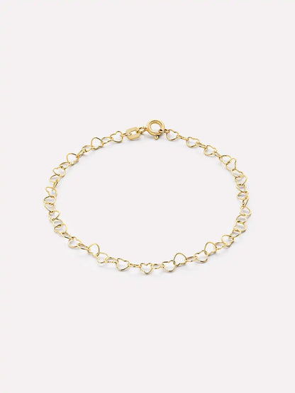 Solid Yellow Gold - Heart Chain Bracelet