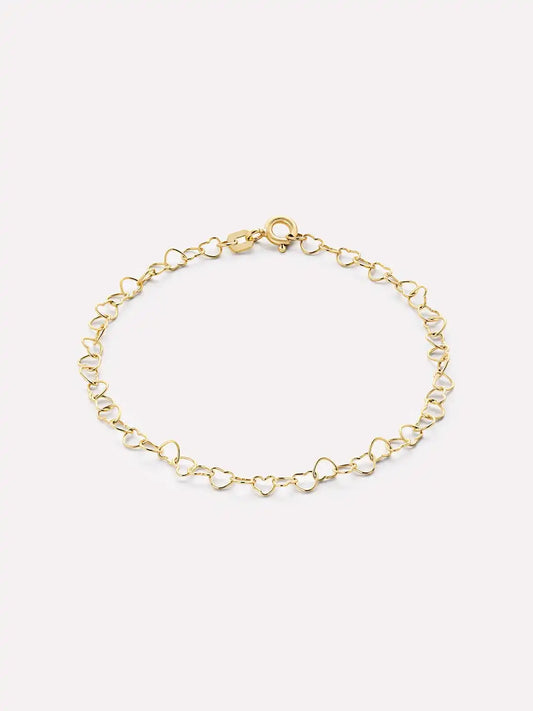 Solid Yellow Gold - Heart Chain Bracelet