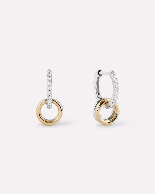 Solid Yellow Gold - Diamond Links Hoop Earrings