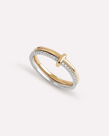 Solid Yellow Gold - Duo Diamond Link Ring