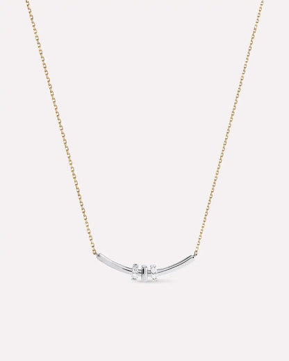 Solid Yellow Gold - Diamond Links Bar Necklace