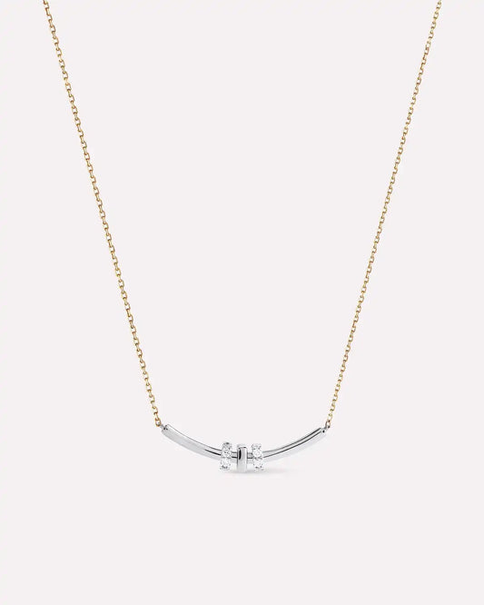 Solid Yellow Gold - Diamond Links Bar Necklace
