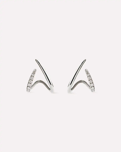 Solid White Gold - Diamond Aurora Huggie Studs