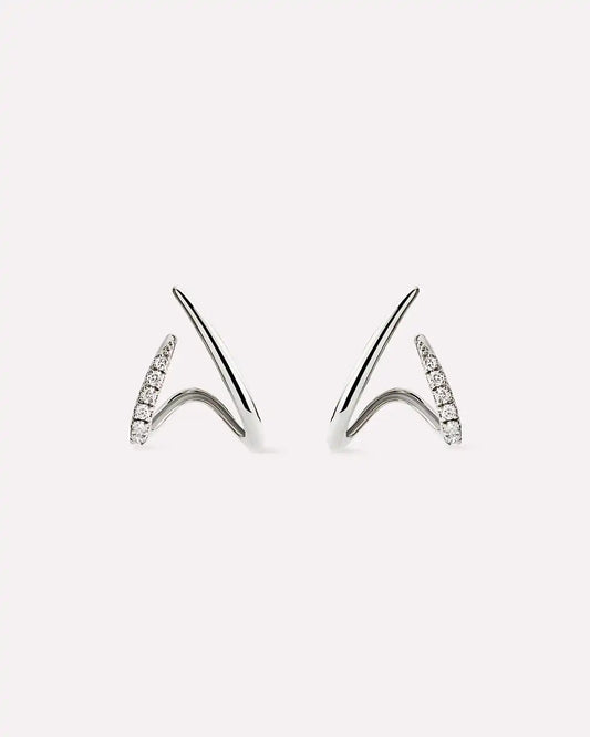 Solid White Gold - Diamond Aurora Huggie Studs